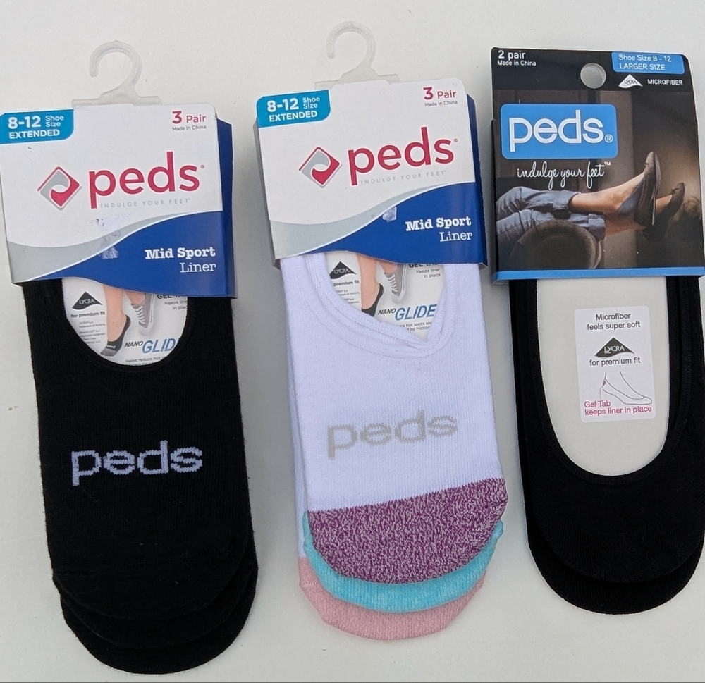 Peds Women's Mid Sport Liner Socks New  EXTENDED Size 8 - 12 BUNDLE  NEW